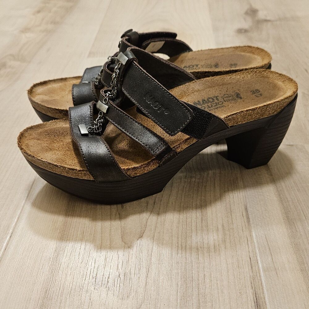 NAOT block platform leather slides heels sandals dark brown size 38 EU/US 7.5-8